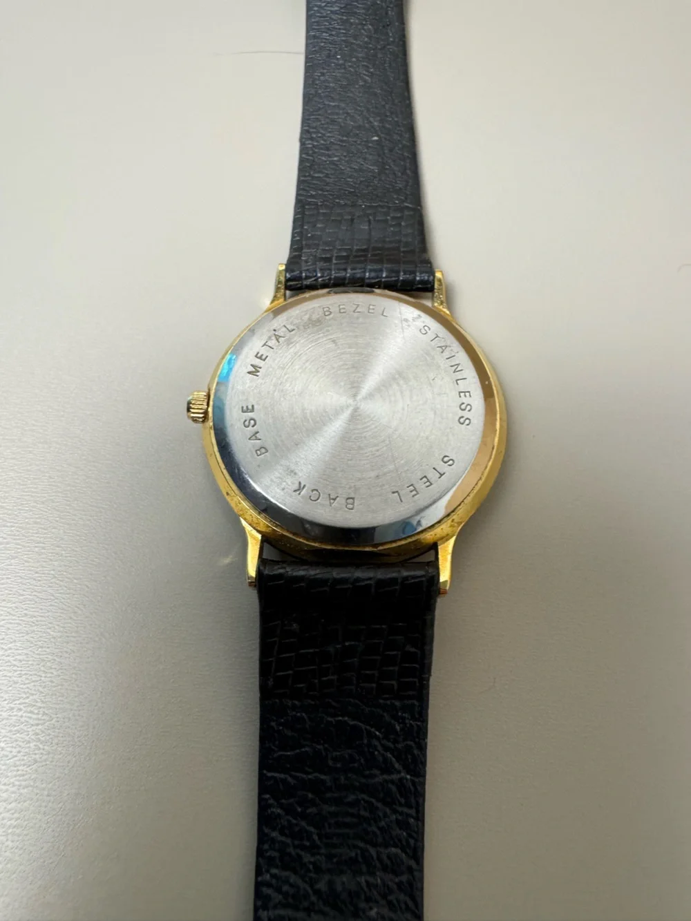 Peugeot Black and Gold Slim Dress Watch with Leather-Style Strap